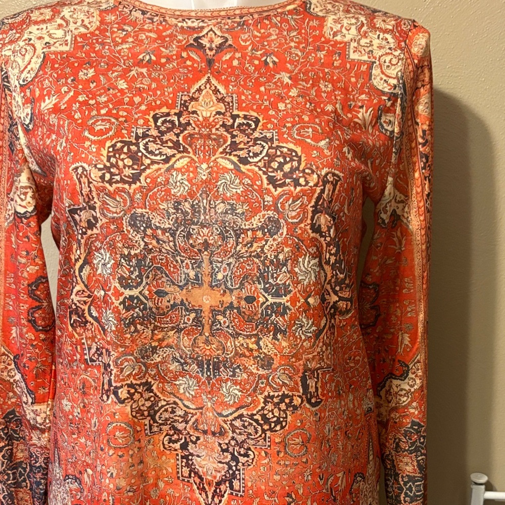 Vibrant Orange Patterned Women's Blouse - Picture 3 of 6